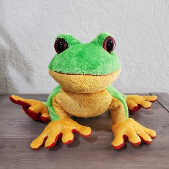 Ganz Webkinz Tree Frog Stuffed Animal Plush Green and Yellow w/Red Eyes 10" - Picture 2 of 9